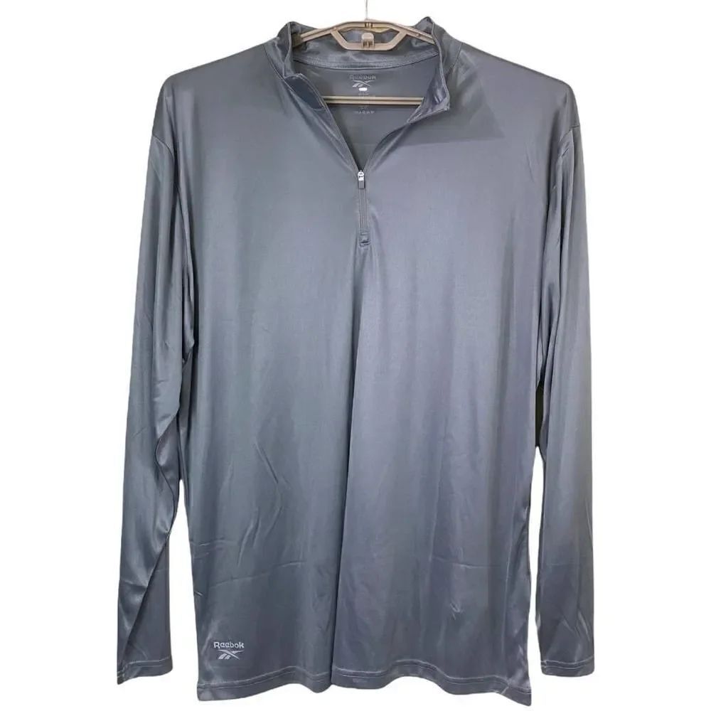 Mens Reebok Silver Gray 1/4 Zip Long Sleeve Active Top Size XL